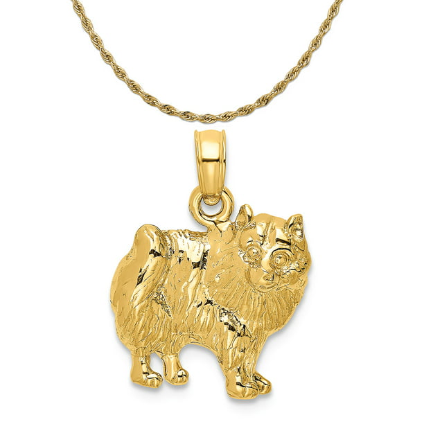 Sterling Silver Girls .8mm Box Chain 3D POMERANIAN Dog Breed Pendant Necklace 